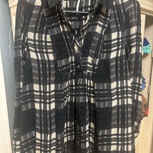 Free People Black and White Babydoll Plaid Top